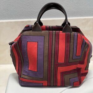 Tory Burch Leather Suede T Patchwork Satchel  Doctor Bag  RARE